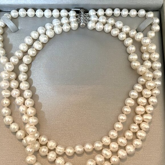 Zales Jewelers Three-Stranded Freshwater Cultured Pearl Necklace w/Silver Clasp - Picture 9 of 12